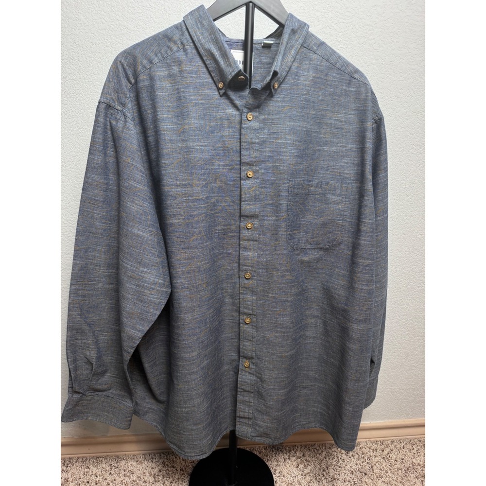 ROWM Mens 2XB Blue Brown Textured Abstract Pattern Button Down Shirt Long Sleeve